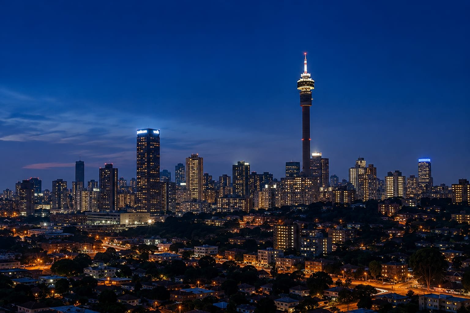Johannesburg city skyline at dusk